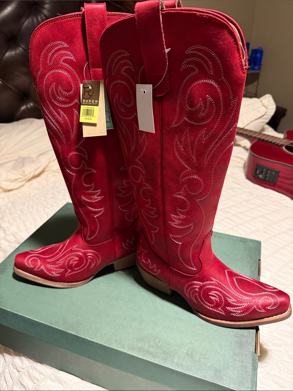 Roper Red Suede Western Cowboy Boots